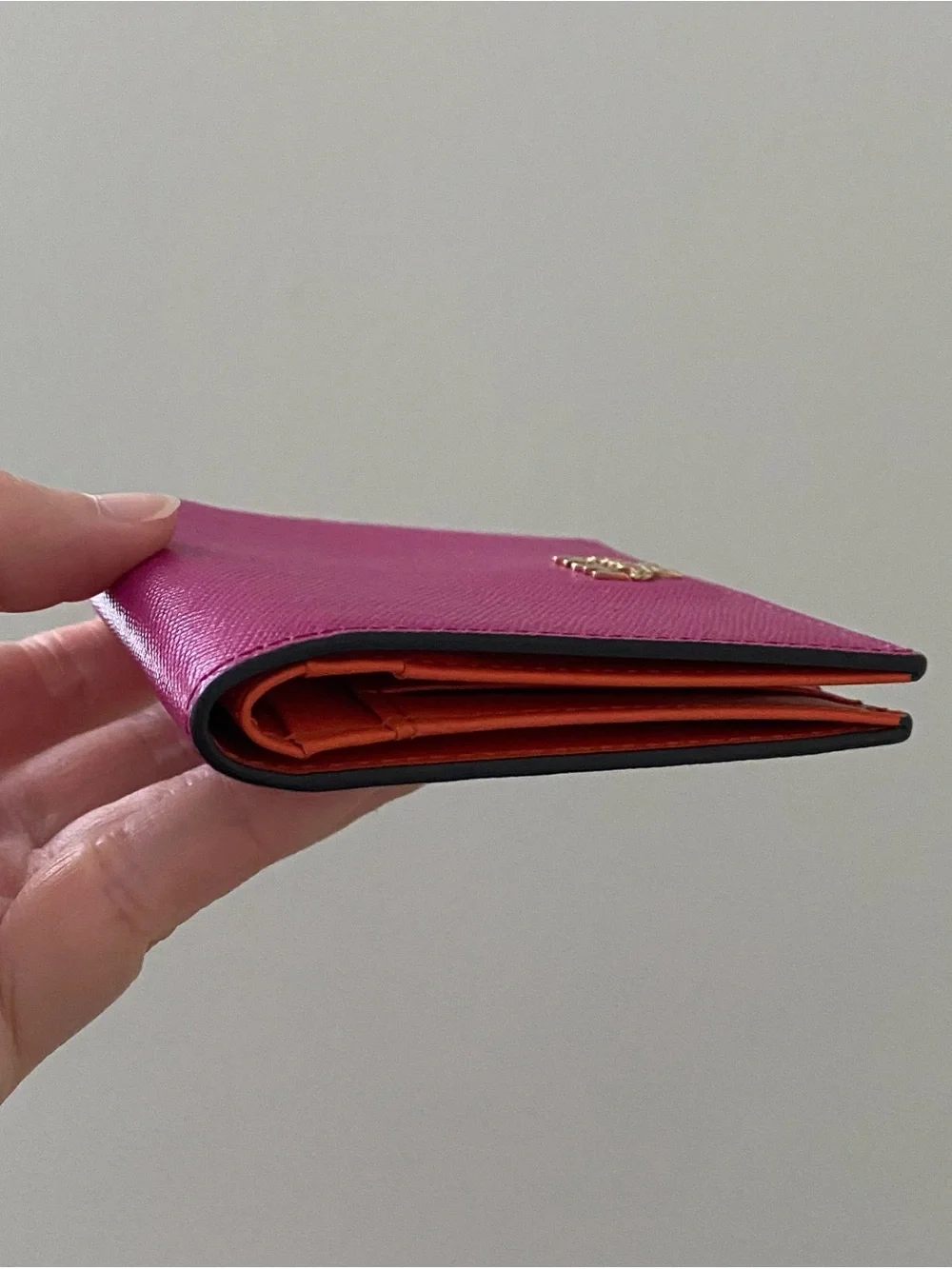 MCM Hot Pink Scratch-resistant Saffiano Leather Bi-fold Compact Wallet
